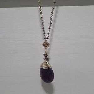 Purple Beaded Necklace with Pendant